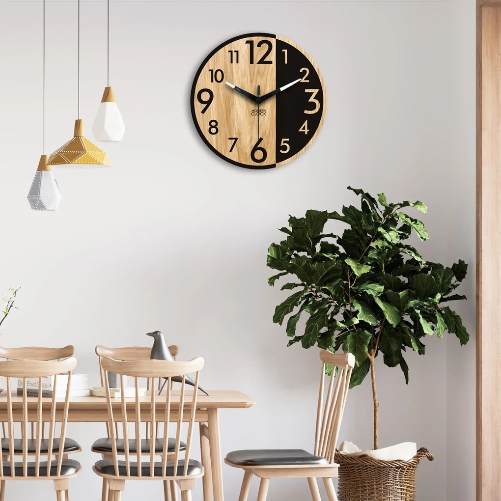 Drevené nástenné hodiny Alfred 33 cm dub prírodný/čierny