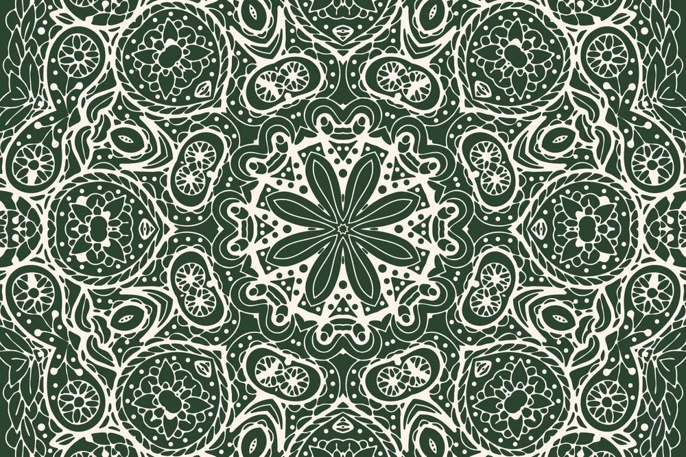 Tapeta biela Mandala na zelenom pozadí