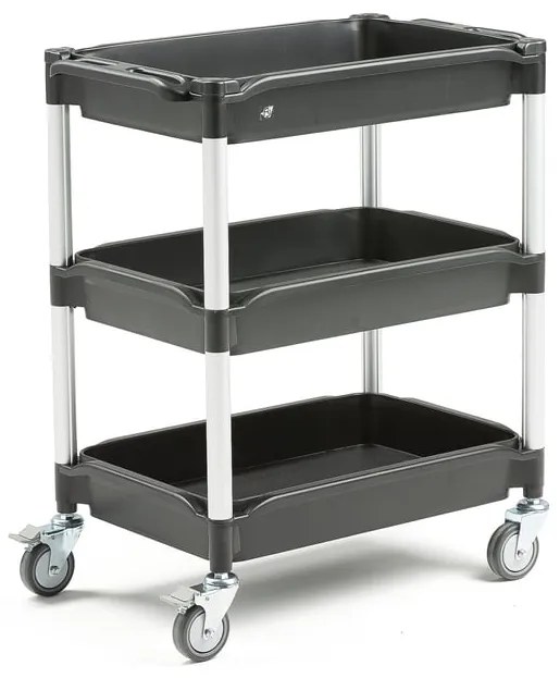 Policový manipulačný vozík MOVE, s 3 hlbokými policami, 790x480x940 mm