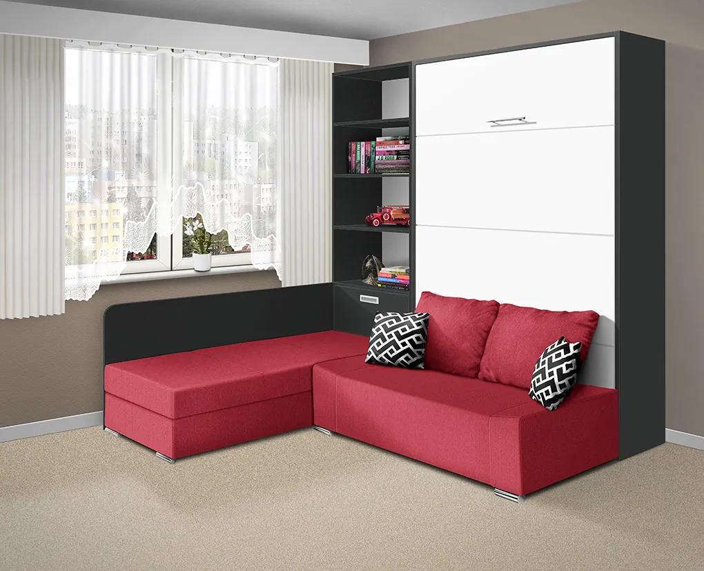 Nabytekmorava Sklápacia posteľ s pohovkou VS 21075 - 200x140 cm farba pohovky: Červená, Typ farebného prevedenia: Agát / dvere biele