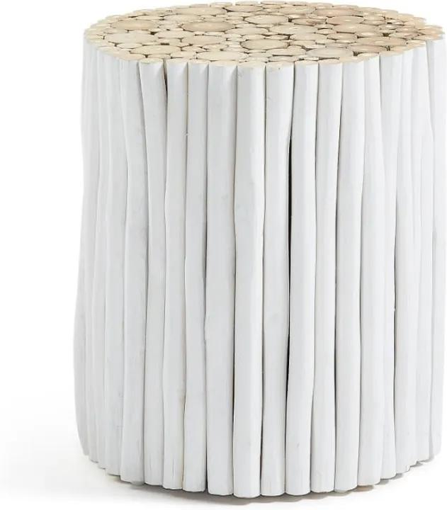 Biely taburet z teakového dreva La Forma Filippo, ⌀ 35 cm