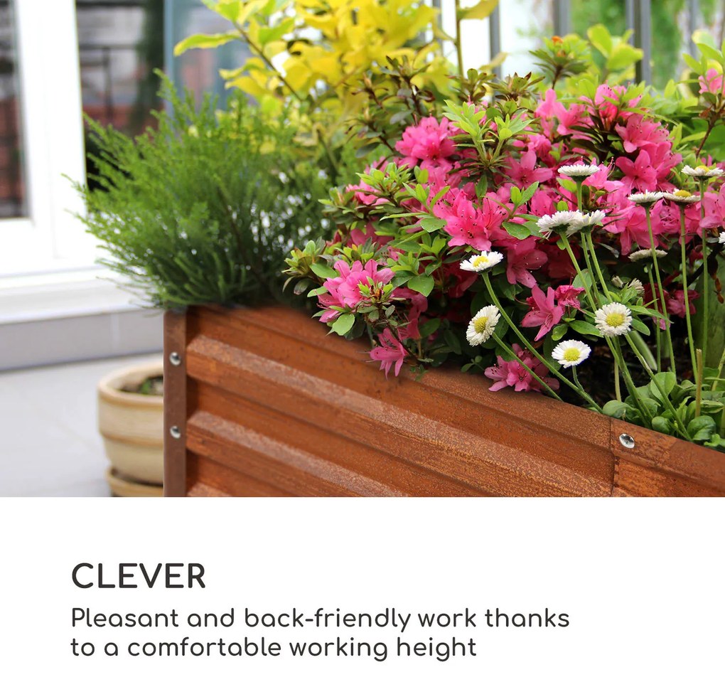 Blumfeldt Rust Grow, vyvýšený záhon, záhradný záhon, pozinkovaný oceľový plech, hrdzavá úprava