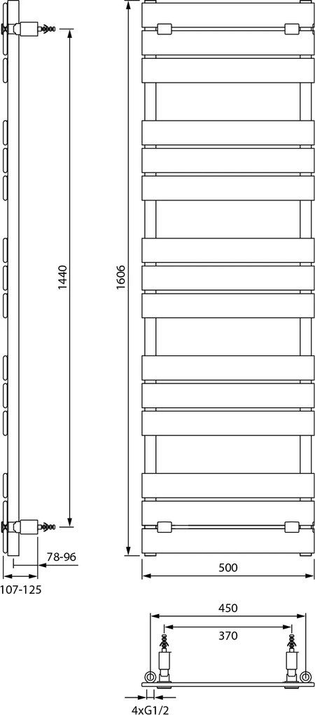 Aqualine Aqualine, BONDECO vykurovacie teleso 500x1606mm, čierna mat, DC516B