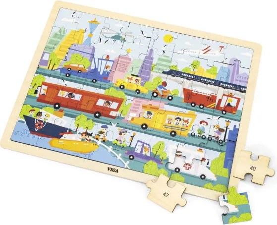Puzzle na podstavci Viga 44582 48 dielikov - spoznávanie dopravy v meste