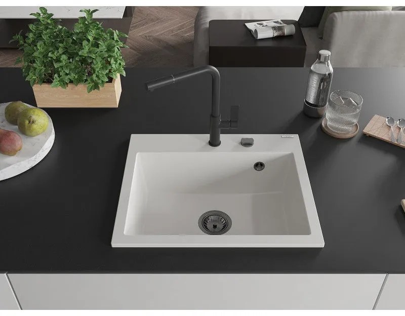 Mexen Oscar, 1-komorový granitový drez 580x490x205 mm, biela, 6519581000-20-B