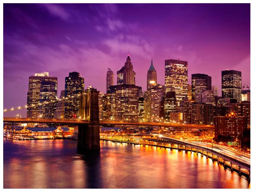 Artgeist Fototapeta - Manhattan and Brooklyn Bridge by night Veľkosť: 196x154, Verzia: Samolepiaca
