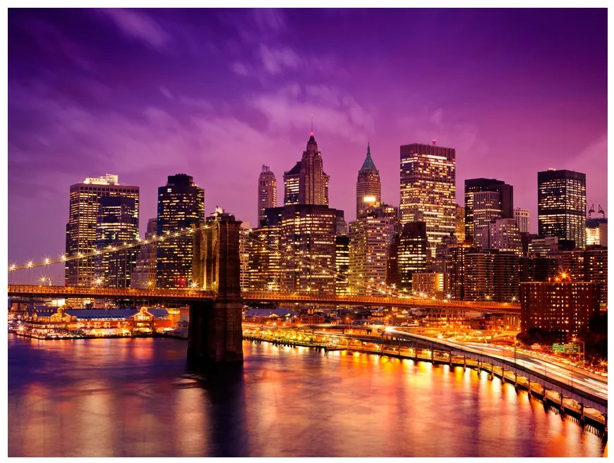 Artgeist Fototapeta - Manhattan and Brooklyn Bridge by night Veľkosť: 200x154, Verzia: Standard