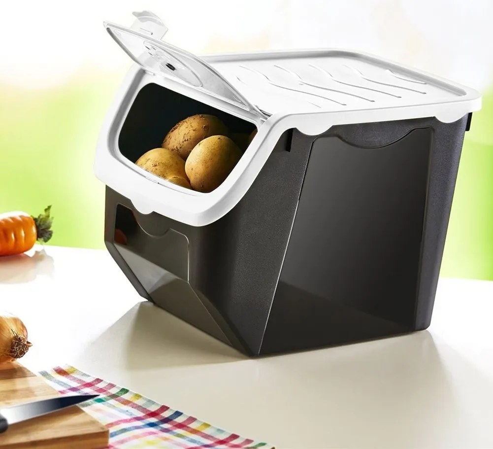 Orion Skladovací čierny box na cibuľu a zemiaky, biele veko (12l)