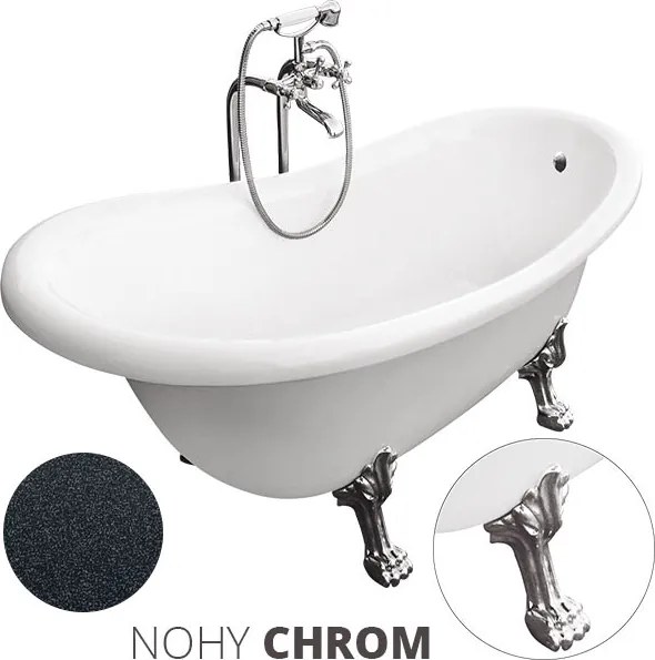 Besco Akrylátová voľne stojaca vaňa Otylia Glam G 160x77 (170x77) s prepadom BESCO-Typ výpuste: Click-Clack s prepadom, čierna matná, BESCO-Nôžky: Či…