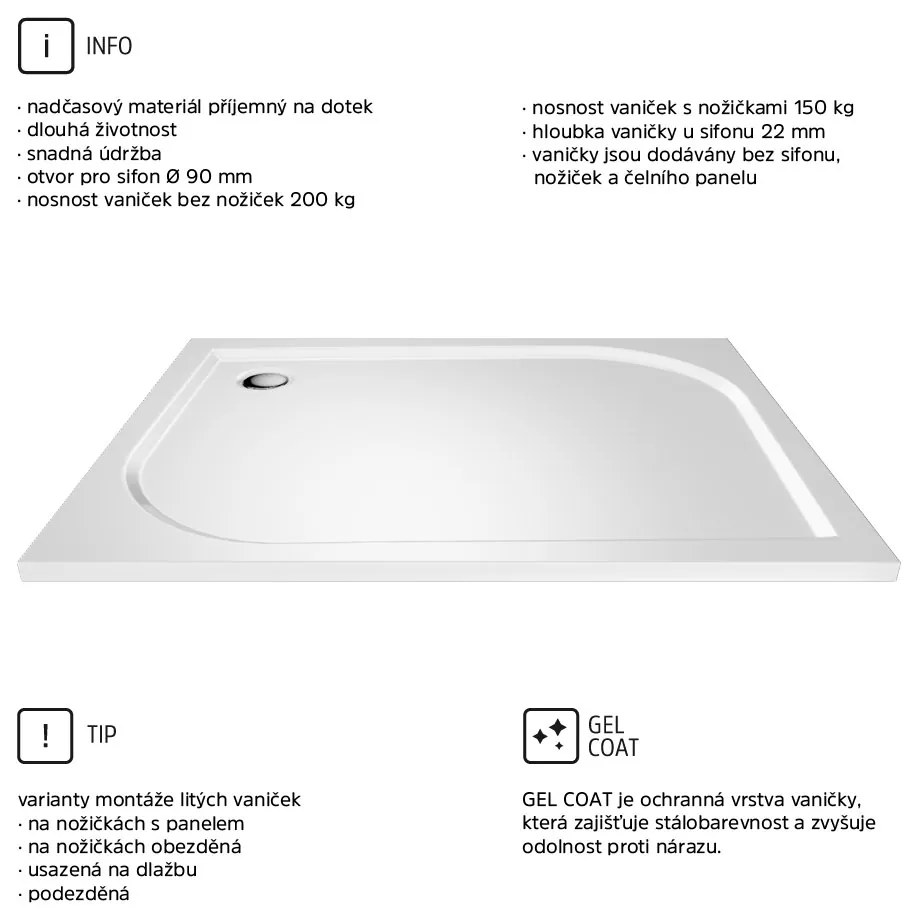 Mereo Mereo, Kora Lite sprchový set: sprchovací kút 90x90x185cm, chróm ALU, sklo číre, 90 cm, vanička, sifón, MER-CK34123ZM