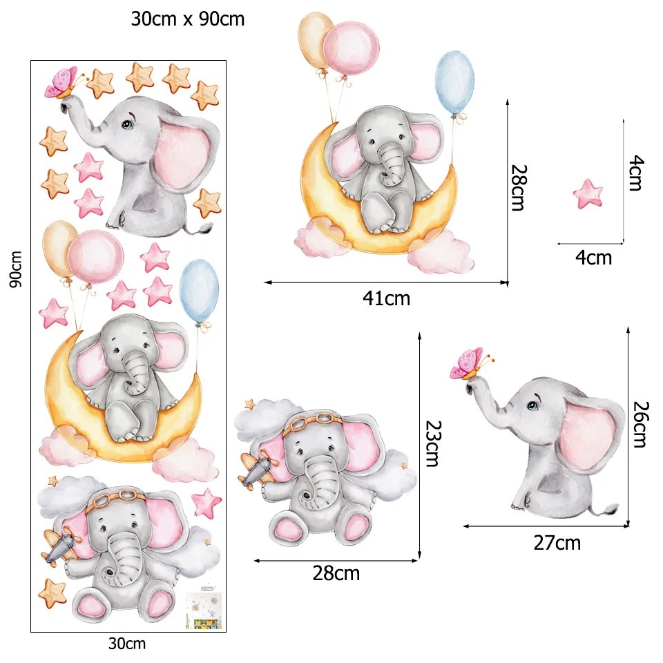 Samolepka na stenu "Sloníky" 90x90cm
