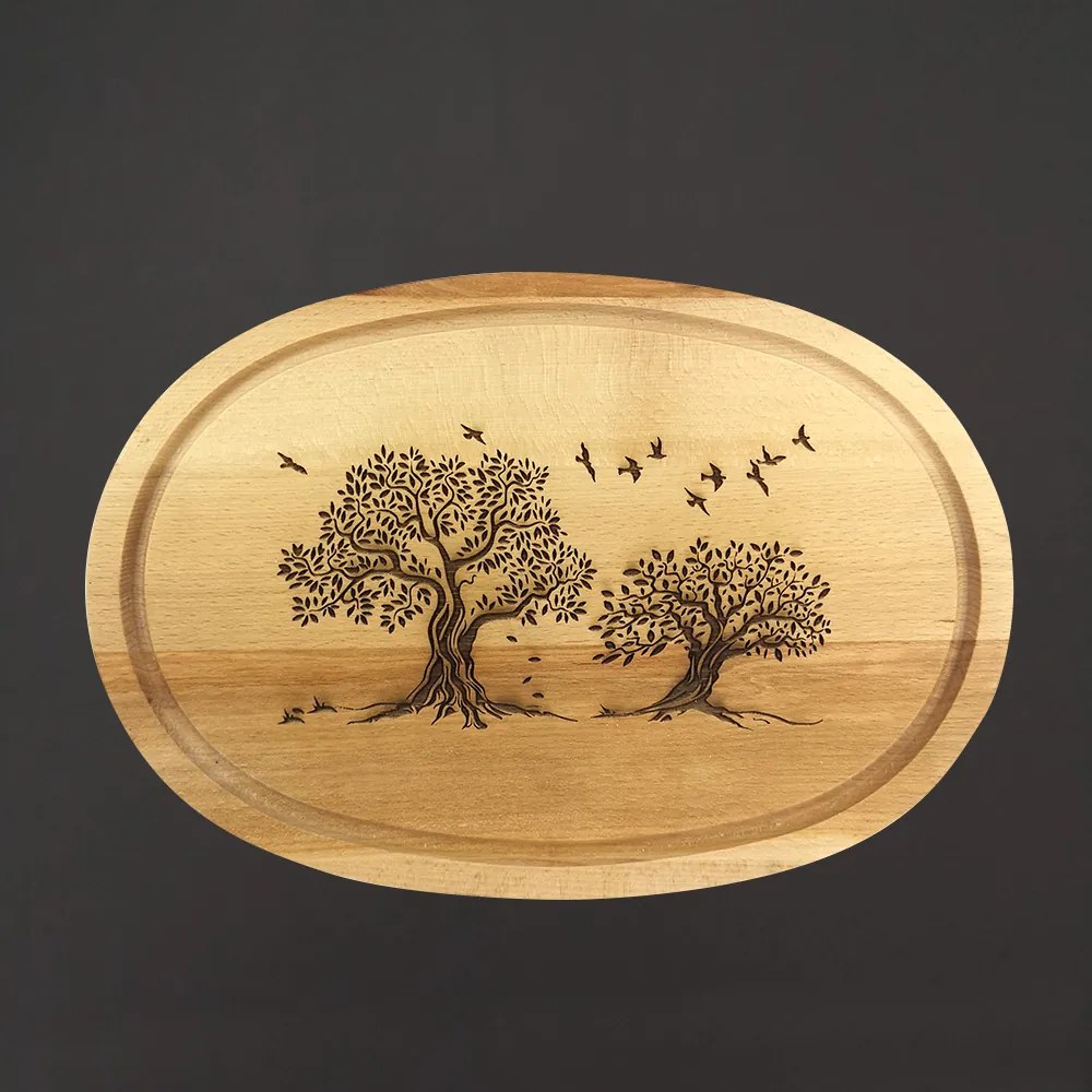 AMADEA Drevená servírovacia doska - podnos oválne stromy, masívne drevo, 30 cm