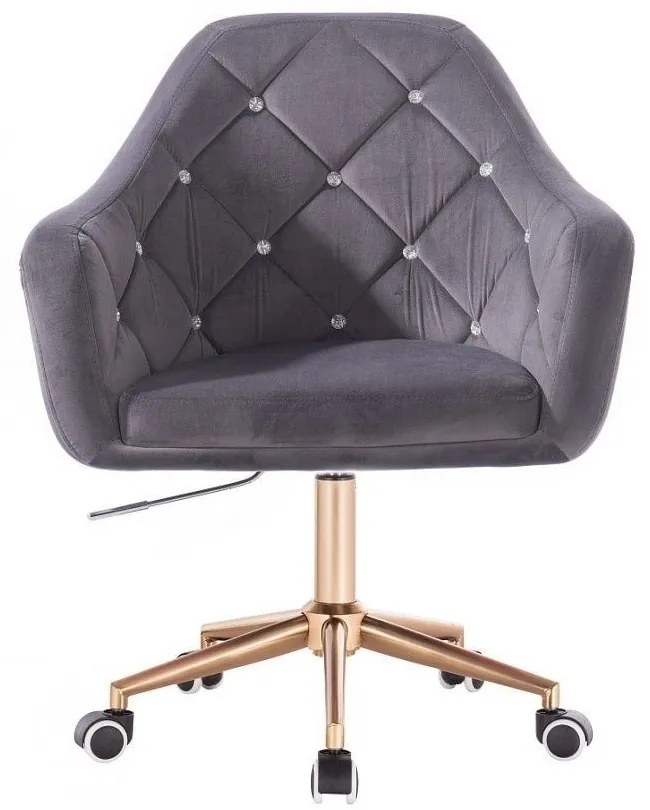 LuxuryForm DESIGN Kreslo ROMA VELUR na zlatej podstave s kolieskami - tmavo šedé