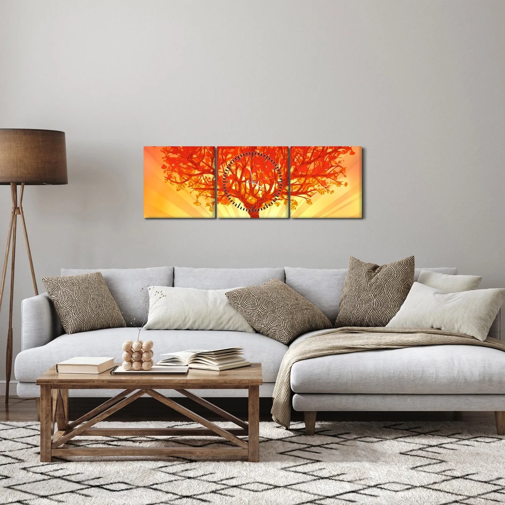 Obraz - Strom v žiari slnka (s hodinami) (90x30 cm)