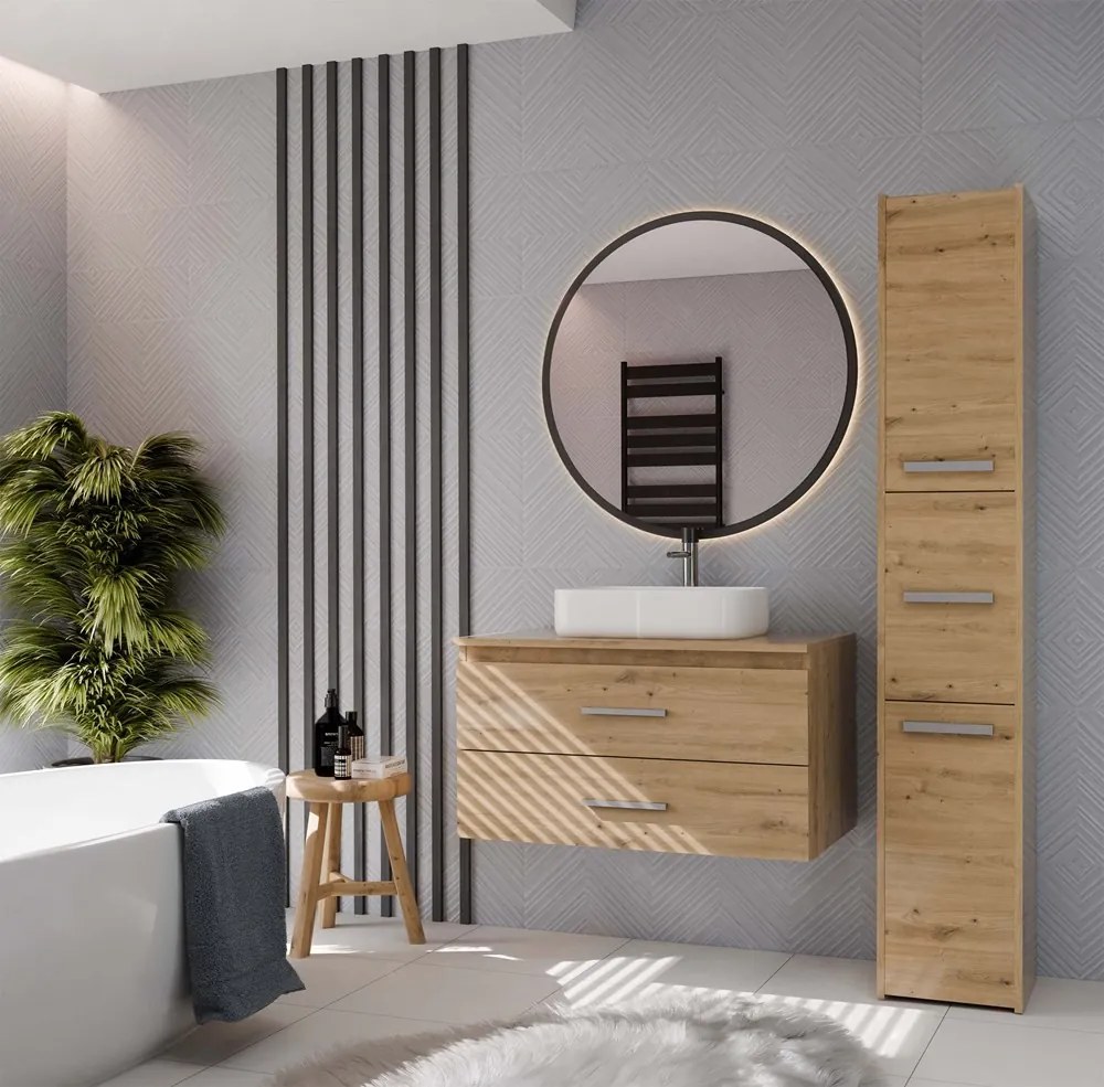 Závěsná skříňka pod umyvadlo s deskou Nel 2S 80 cm dub Artisan