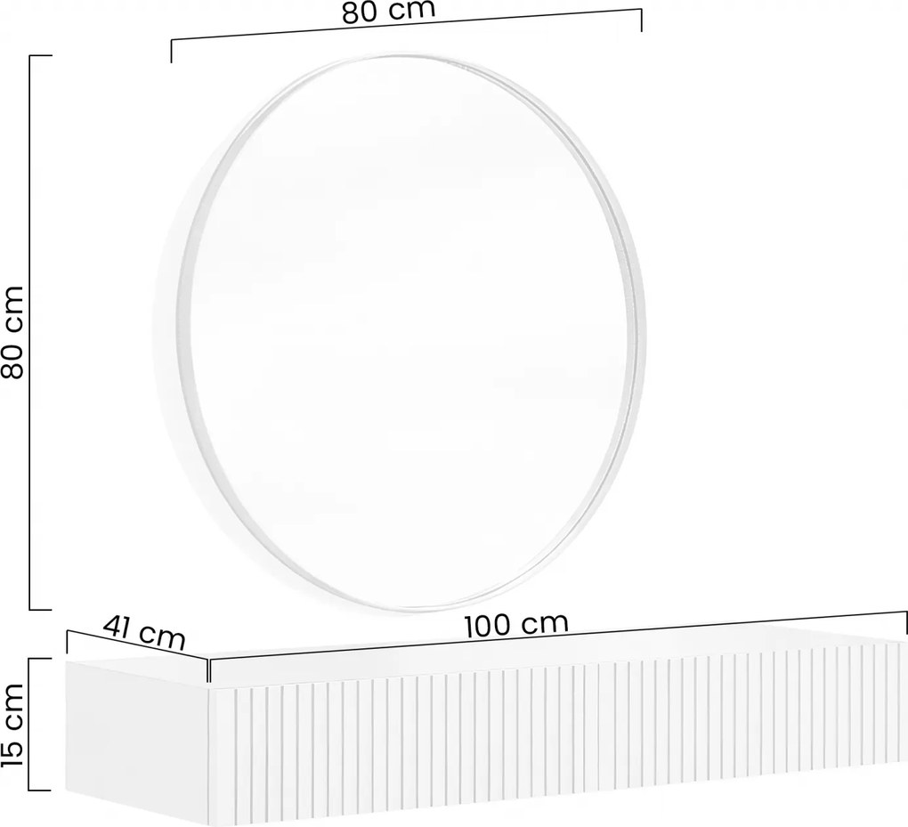 Závesný toaletný stolík Nicole so zrkadlom 80 cm - biely mat