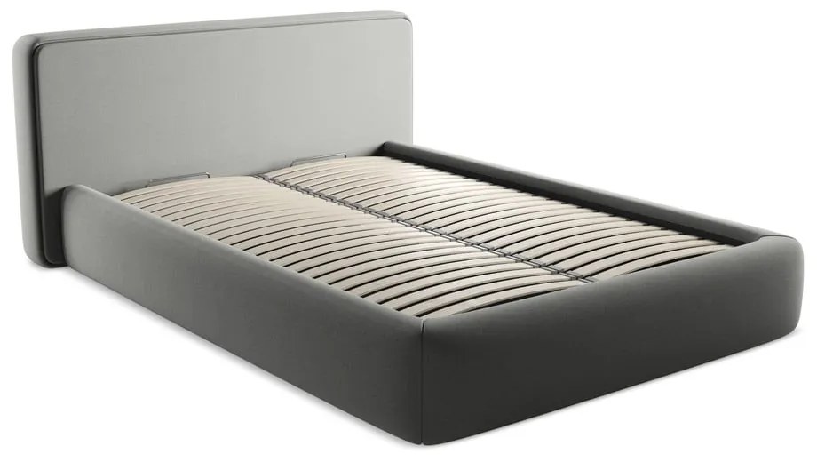 Sivá čalúnená dvojlôžková posteľ s úložným priestorom s roštom 140x200 cm Kiana – Makamii
