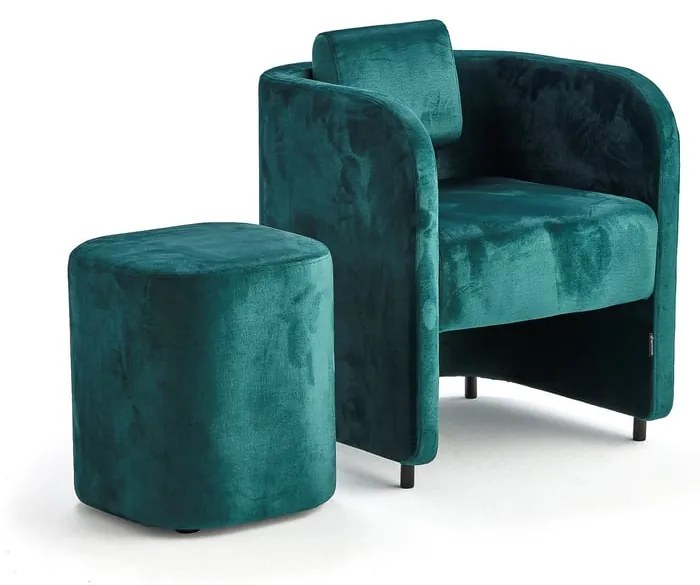 Nábytková zostava COMFY, kreslo + taburet, na nožičkách, zamat, smaragdová