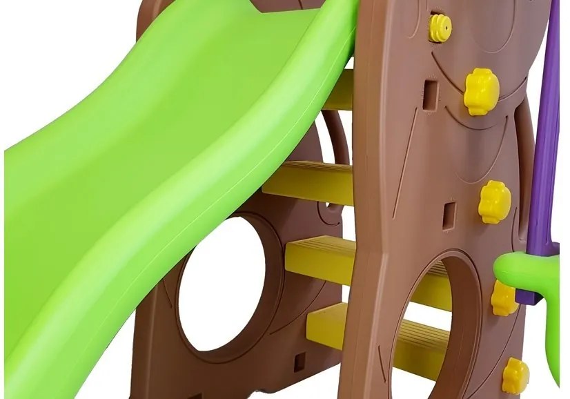 LEAN TOYS Záhradná súprava šmýkačka, hojdačka, kôš medveď hnedý