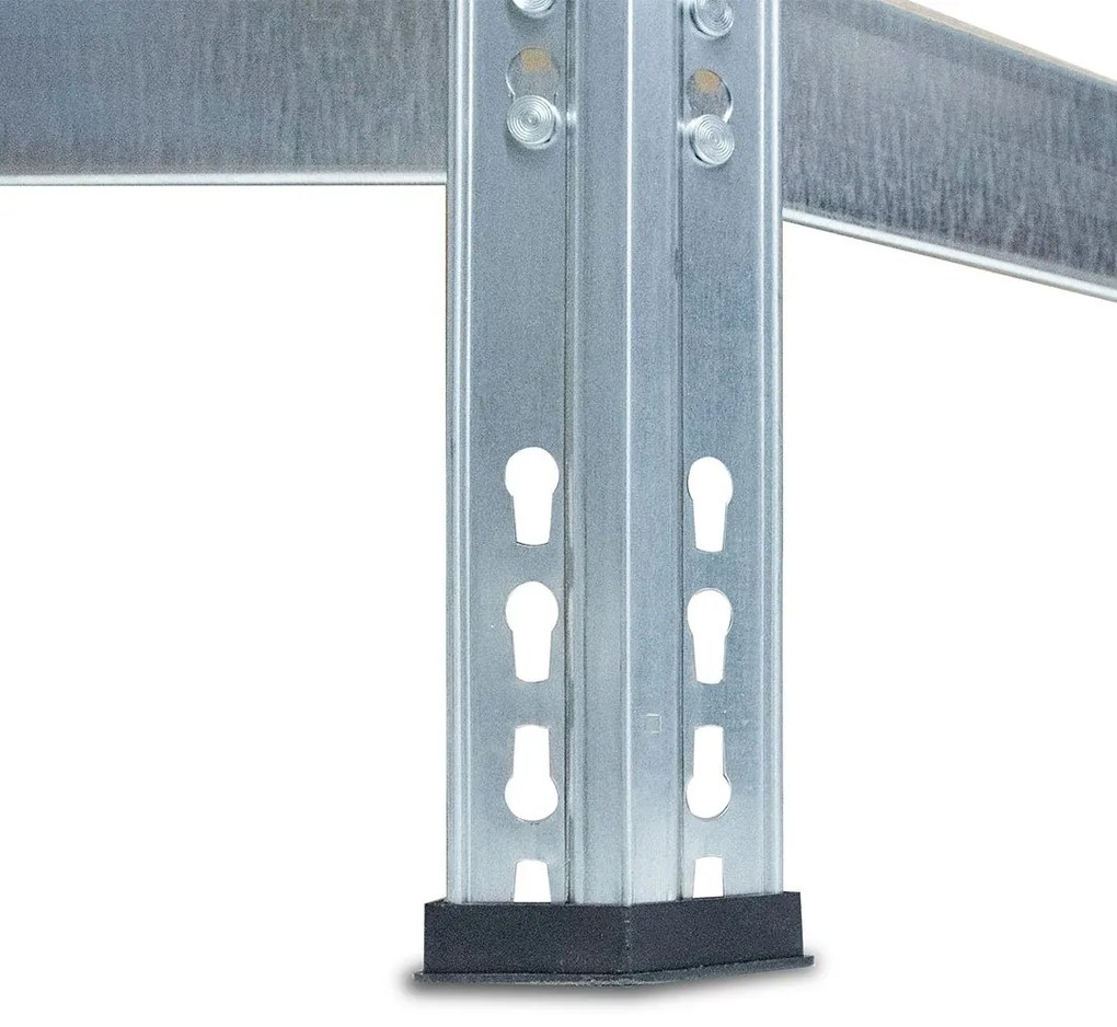 Rohový kovový regál RIVET BUDGET, 180x70x70x40 cm, 4x HDF polica, zinok