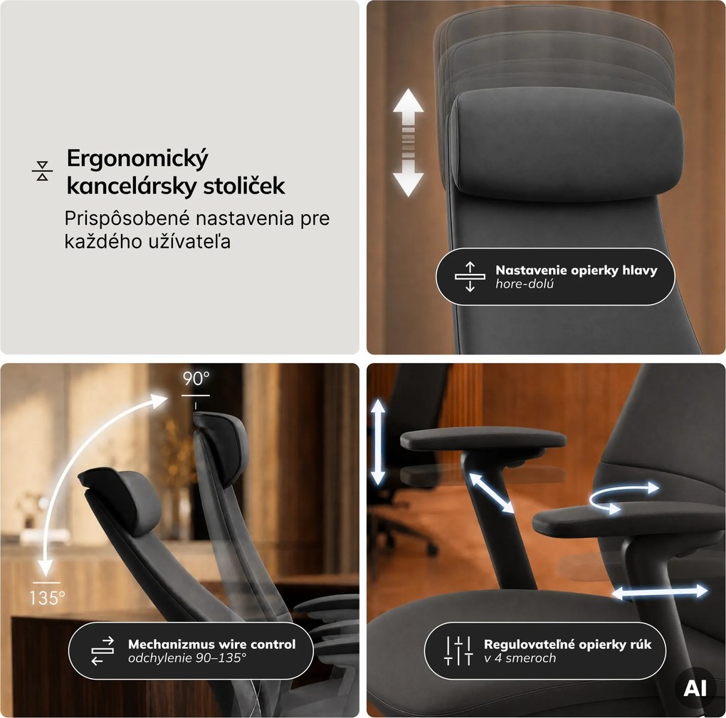 Kreslo kancelárske čalúnené riaditeľské sivé: COMMAND