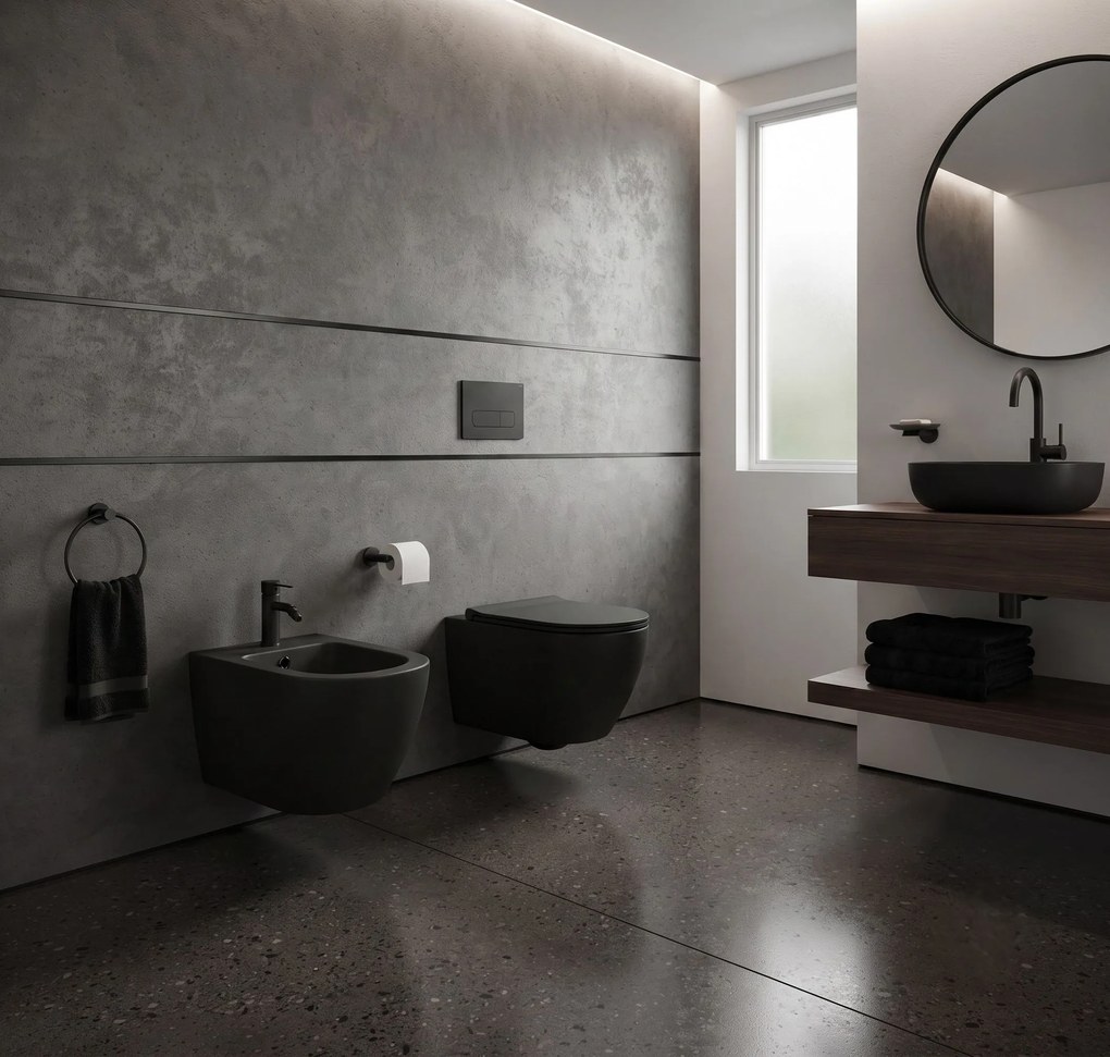 Erga Lily, závesný bidet 490x360x320 mm, čierna matná, ERG-V03-LILY-BD-BK