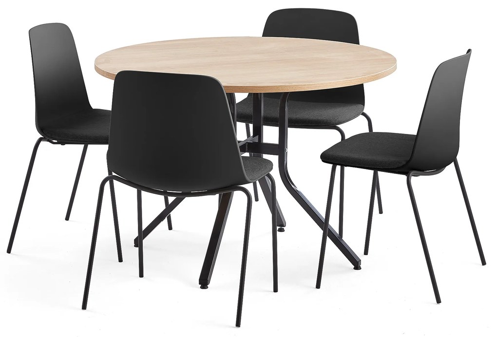 Zostava nábytku VARIOUS + LANGFORD, 1 stôl + 4 stoličky, čierna/antracit
