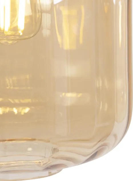 Dizajnové závesné svietidlo čierne s jantárovým sklom 3-svetlo 161,5 cm - Qara