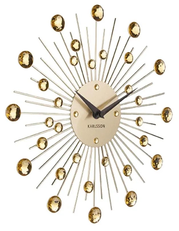 Nástenné hodiny Sunburst stredné zlaté krištály ∅ 30 cm