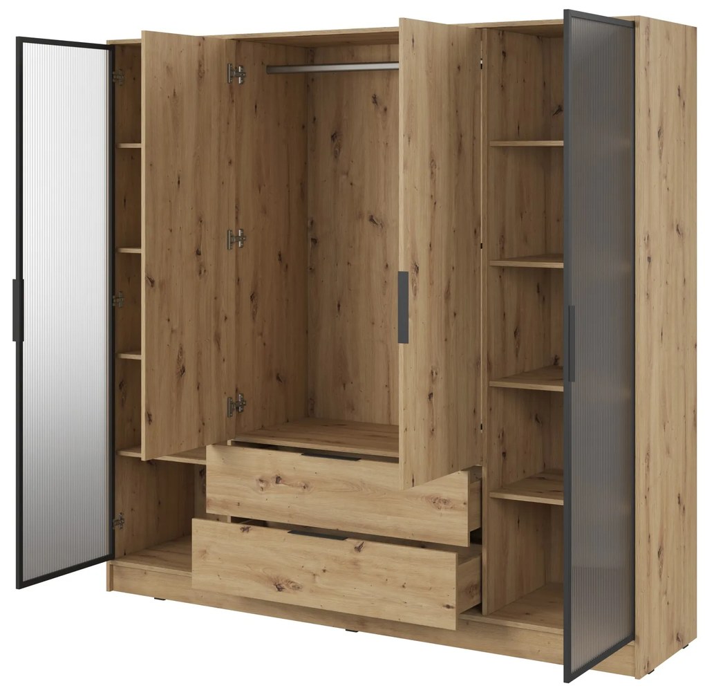 Šatníková skriňa Kelly 4D RD s tyčou 206 cm dub artisan