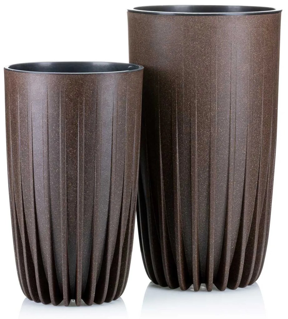 PLASTOVÝ KVETINÁČ STRIPPED ECO SADA 2KS 42X25 CM+ 51X30 CM TMAVOHNEDÁ
