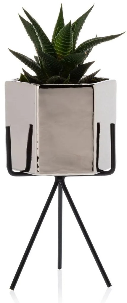 KERAMICKÝ KVETINÁČ SO STOJANOM SASHI SADA 3KS 20X9,5 CM+18X10 CM+16X9,5 CM STRIEBORNÁ