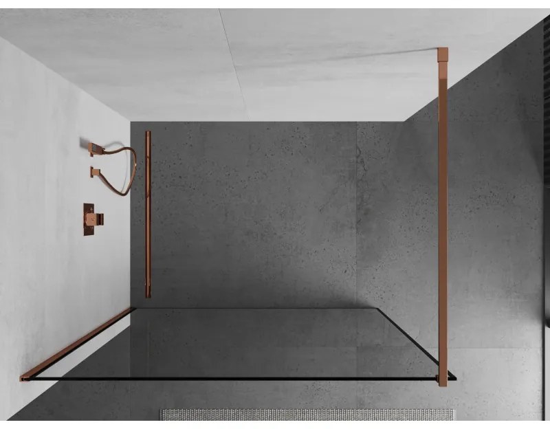Mexen Kioto, sprchová zástena 140x200 cm, 8mm číre sklo s čiernym rámom, profil ružové zlato, 800-140-101-60-70