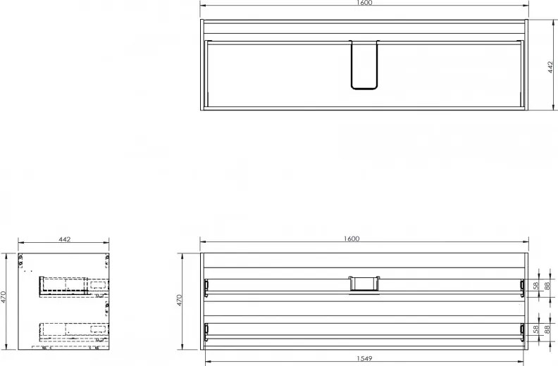 Mexen Box-A, závesná skrinka 160 cm, 2 zásuvky, orech, 91AX0-1600-470-2-86