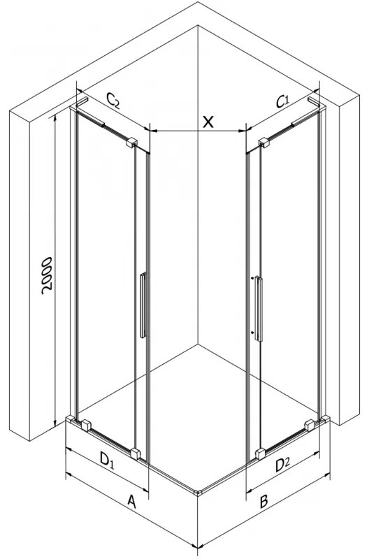 Mexen Velar L Duo, sprchový kút s posuvnými dverami 100 x 90 cm, 8mm šedé sklo, chrómová, 871-100-090-02-43-01