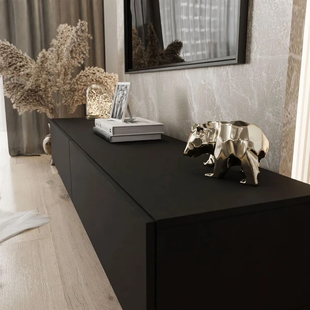 TV STOLÍK ELEGANTE 2 ČIERNY MATNÝ + ČIERNE NOŽIČKY 175 cm