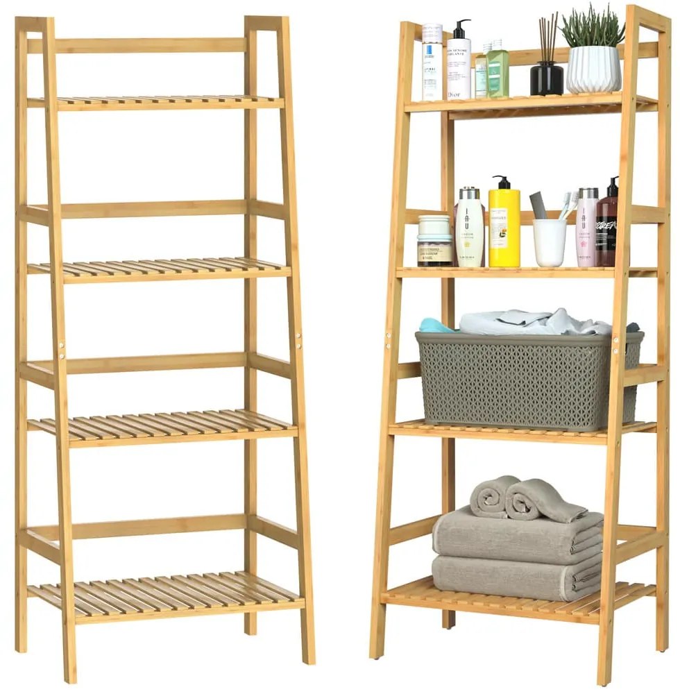 Bambusový regál ZOJA, 4 police, 48x32x123cm, hnedá Casaria