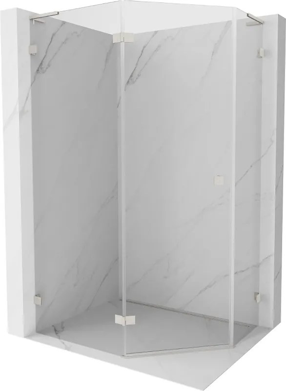 Mexen Lunar, L päťuholníkový sprchový kút naklápací doľava 100 x 90 cm, 8mm číre sklo, oceľový profil, 831L-100L-090P-97-00-L