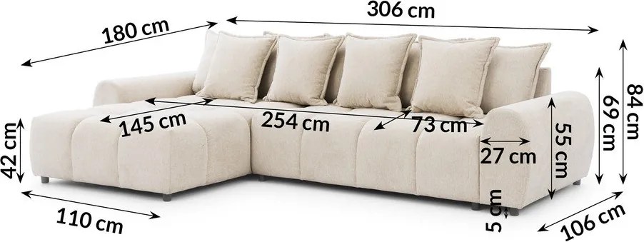 Béžová rohová pohovka (ľavý roh/s leňoškou) Albane – Ropez