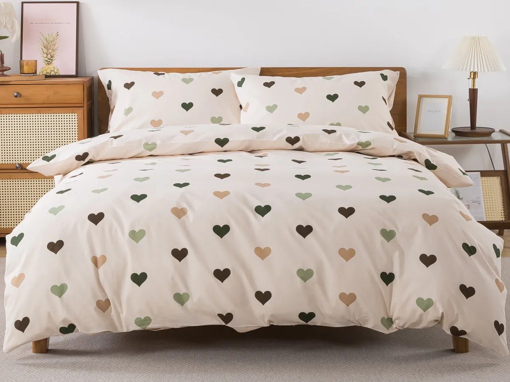 XPOSE® Francúzske bavlnené Renforcé obliečky SRDCOVKA DUO - béžové