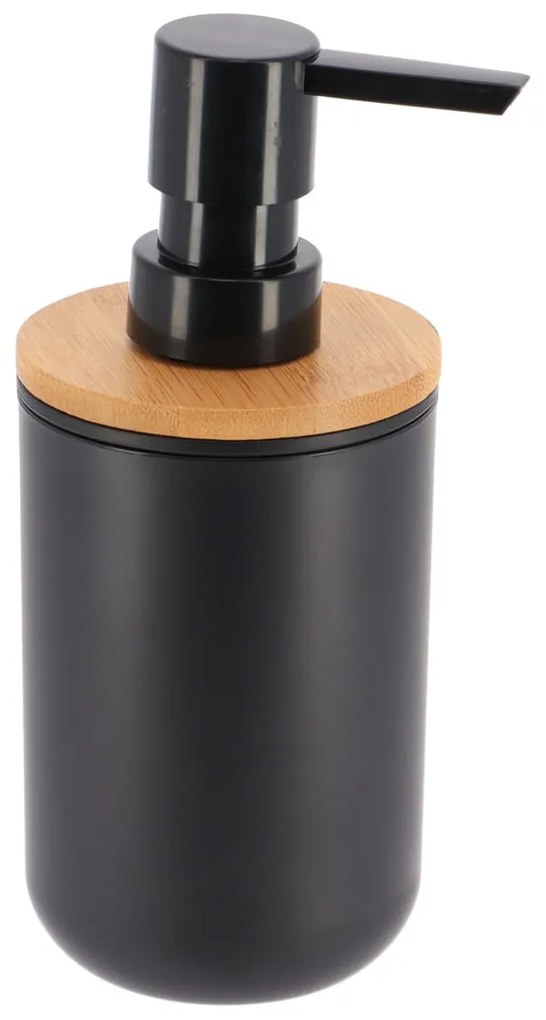 Dávkovač mydla Besson, čierna/s drevenými prvkami, 300 ml