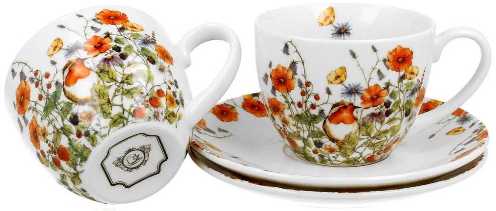 Porcelánová šálka s podšálkou Wild Birds 280 ml sada 2ks