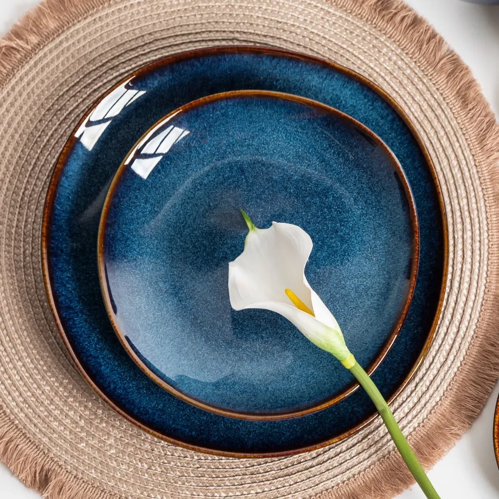Altom Keramický plytký tanier Reactive Navy Blue25,5 cm