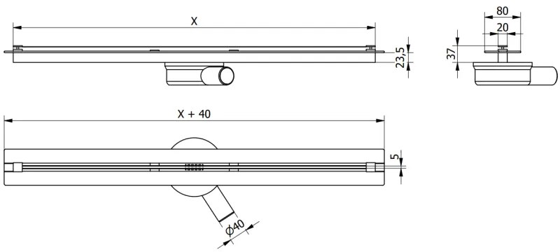 Mexen Flat Super Slim, super tenký odtokový žľab s 360° rotačným sifónom 150 cm, čierna matná, 1751150