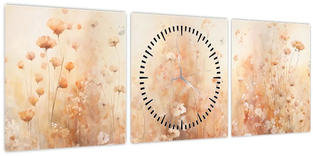 Obraz - Vzor divokých kvetov (s hodinami) (90x30 cm)