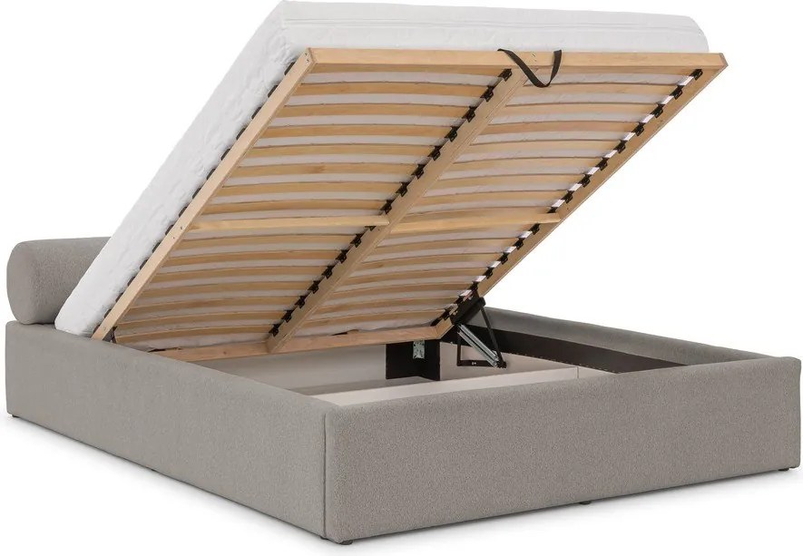 Svetlosivá čalúnená dvojlôžková posteľ s úložným priestorom s roštom 180x200 cm Cille – Ropez