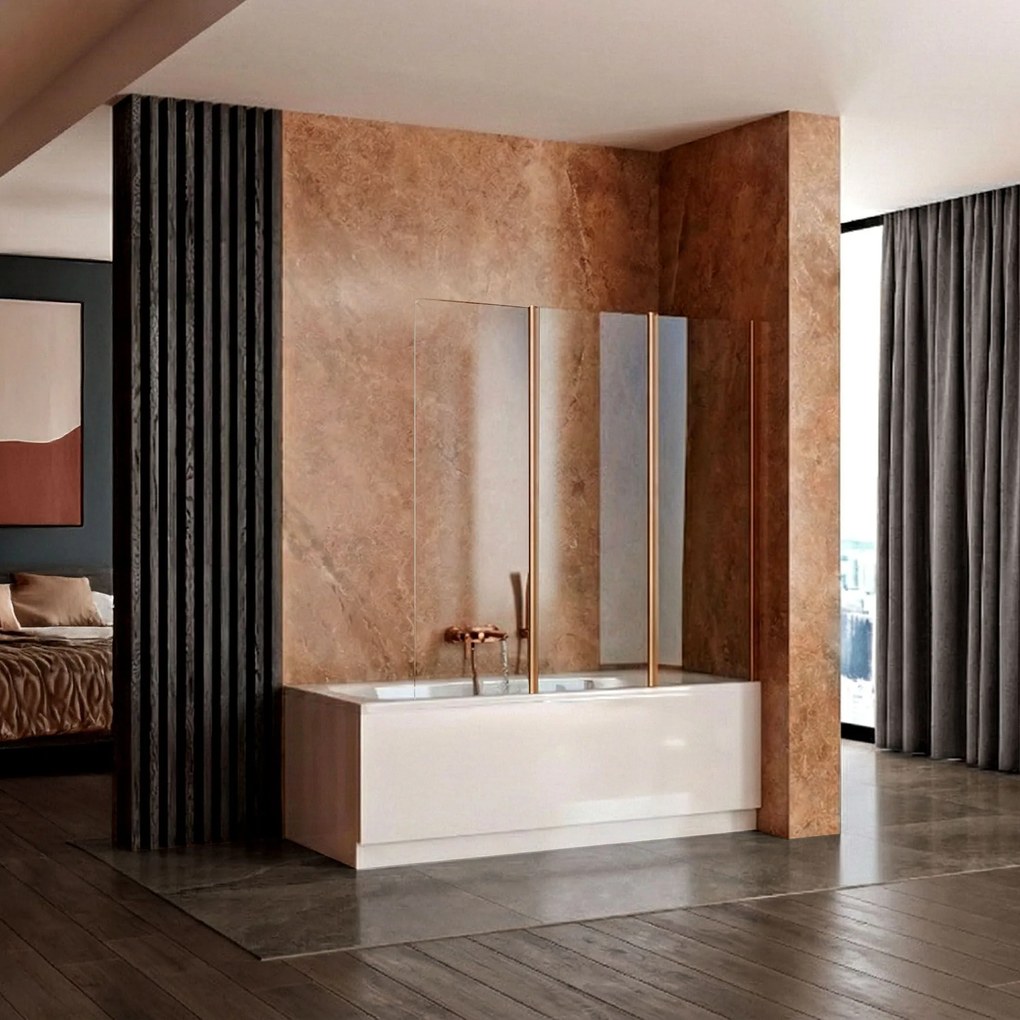 Rea Agat, 3-krídlová skladacia vaňová zástena 120x140 cm, medená matná, REA-W5697