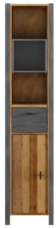 furniture-nabytek.cz - Masivní koupelnová vysoká skříňka Detroit z recyklované borovice a kovu, lakovaná, hnědá – 40×35×180 cm