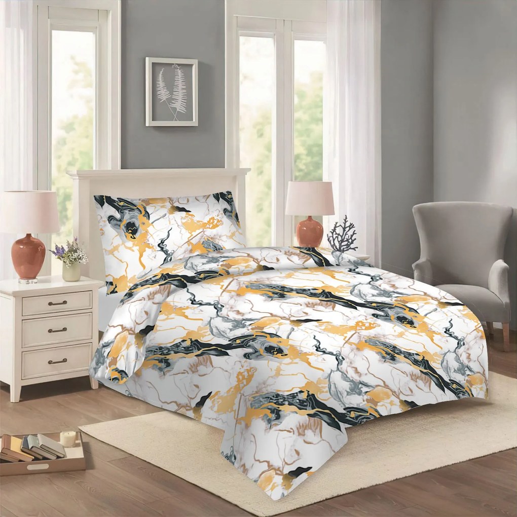 Obliečky bavlnené Mramor Gold 200x140cm+90x70cm TiaHome
