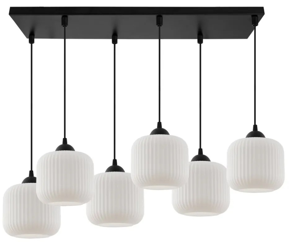 Závesné svietidlo Riffle, 6x biele sklenené tienidlo, b